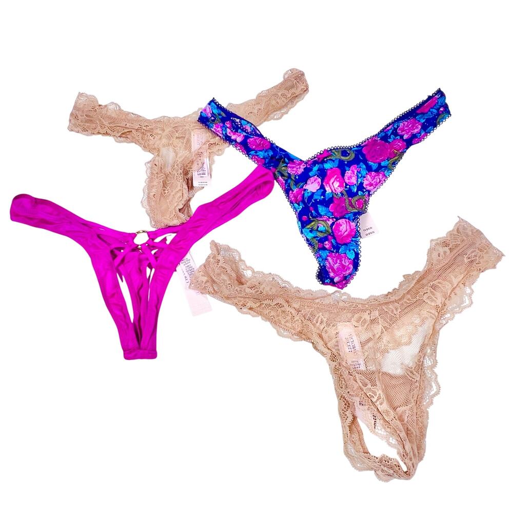 Victoria's Secret Very Sexy Strappy Cage Thong Lace Cheeky Lot of 4 New Small
